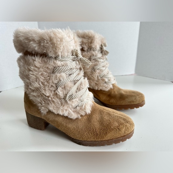 Vintage 70s 80s Hush Puppies Lined Fur Lace Up Suede Boots Size 7.5 - Picture 2 of 8